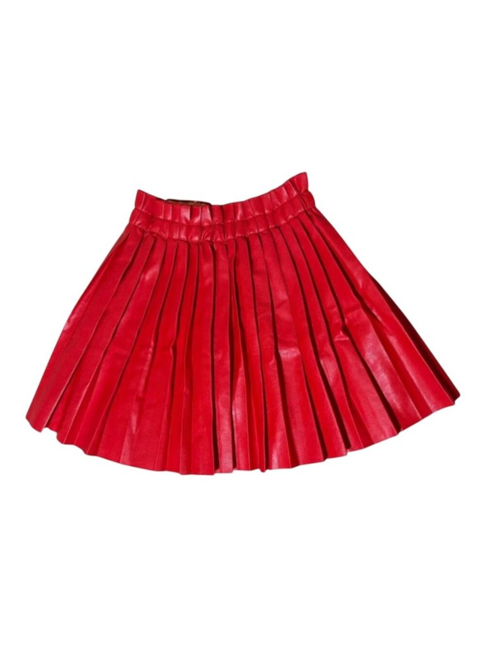 Welaken Faux Leather Red Girl's Skirt Pleated Raw Edge Hem 4th July